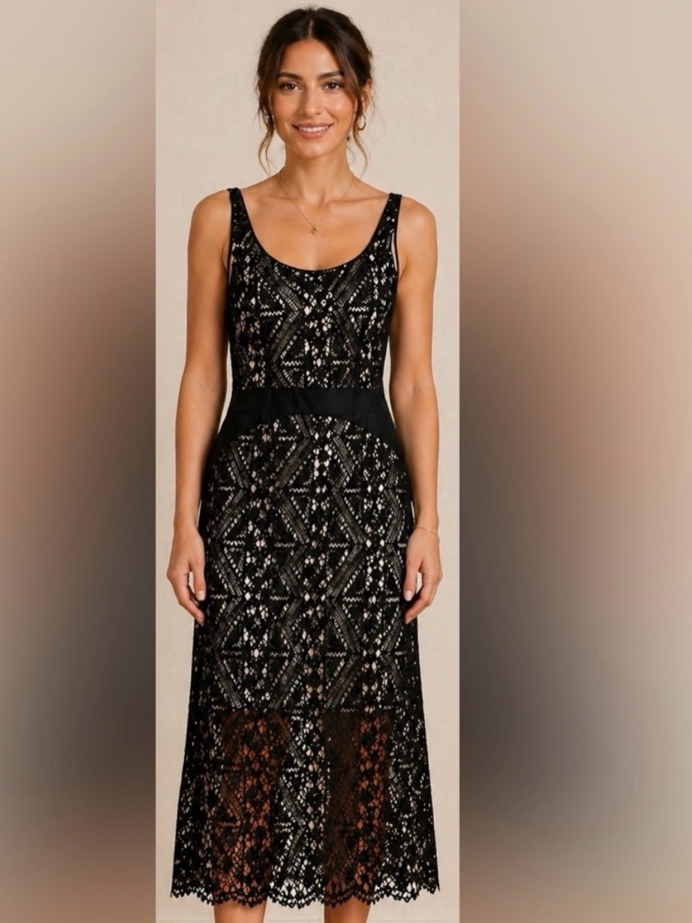 Anthro Weston Black Lace Midi Dress M NWT Formal Event Sheath